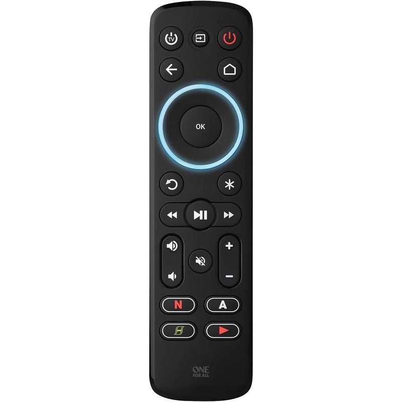 One For All Streamer Remote (New, in Retail Packaging) â€“ Controls up to 3 Devices - (IR) - Control Your Streamer Box, TV and Sound bar â€“ Learning Feature - Backlit Keys - Black â€“ URC7935 - Image 1